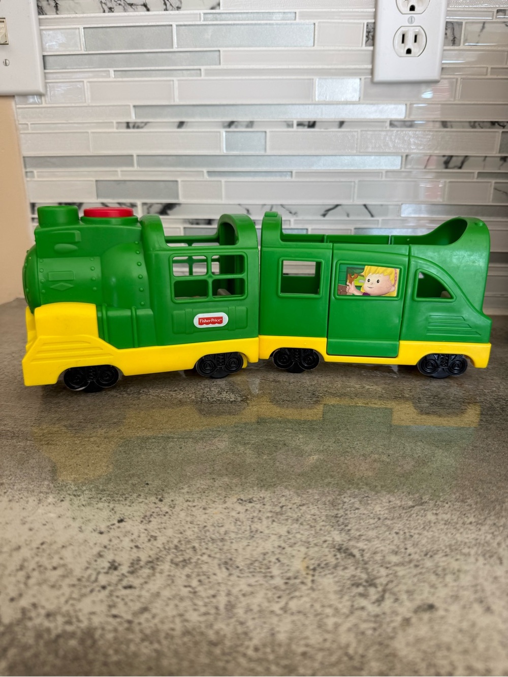 Fisher-Price Green and Yellow Plastic Toy Train Engine